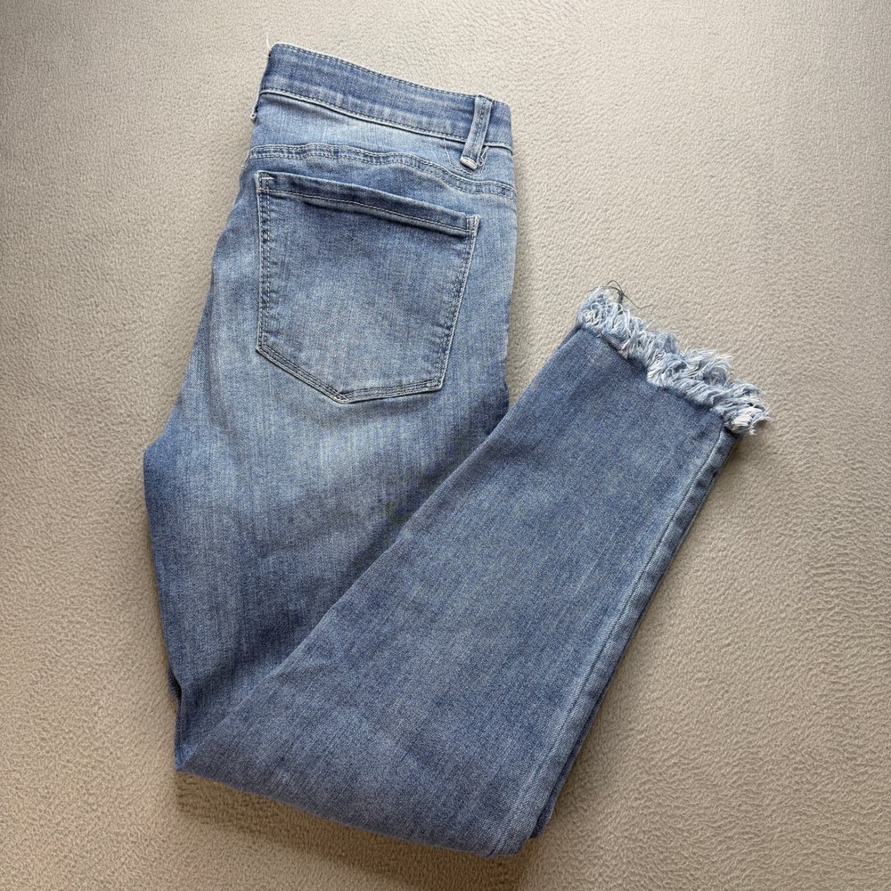 Democracy Ab Technology Ankle Jeans Womens 8 Blue Cotton Frayed Hem Distressed